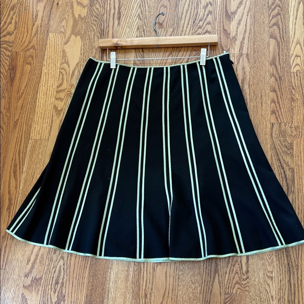 INC International Concepts Black Swingy Skirt with Green Vertical Stripes